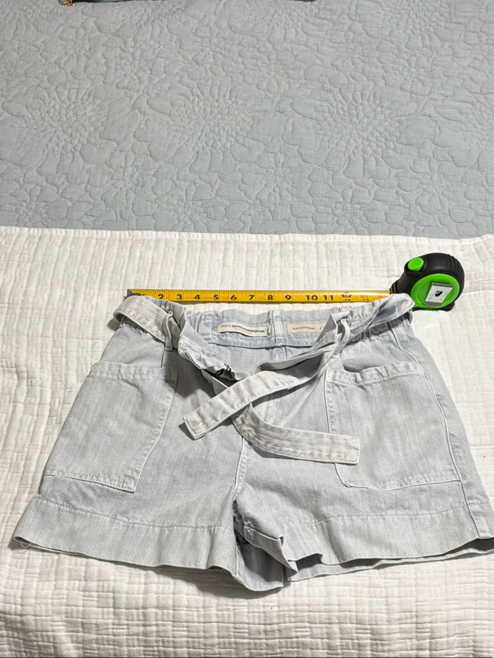 Pilcro Light Gray Paperbag Tie-Waist Denim Shorts